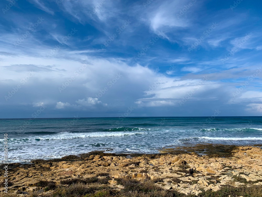 Blue sea horizon, natural sea background 