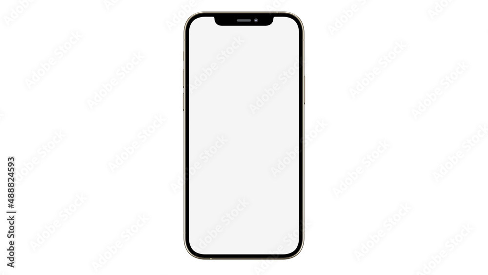 iPhone 12 pro / pro max on isolated white background. White mockup screen. Gold color. - obrazy, fototapety, plakaty 