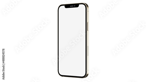 iPhone 12 pro / pro max on isolated white background. White mockup screen. Gold color.