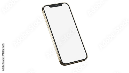 iPhone 12 pro / pro max on isolated white background. White mockup screen. Gold color.