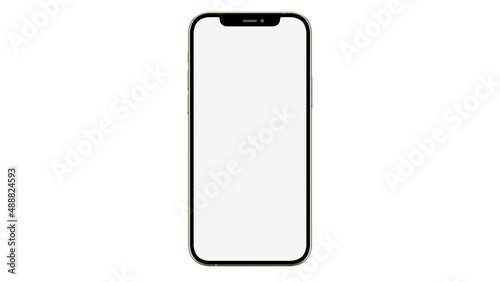 iPhone 12 pro / pro max on isolated white background. White mockup screen. Gold color.