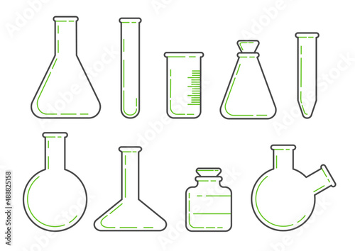 Glass chemical flasks.Equipment for chemic lab.Vector, illustration.