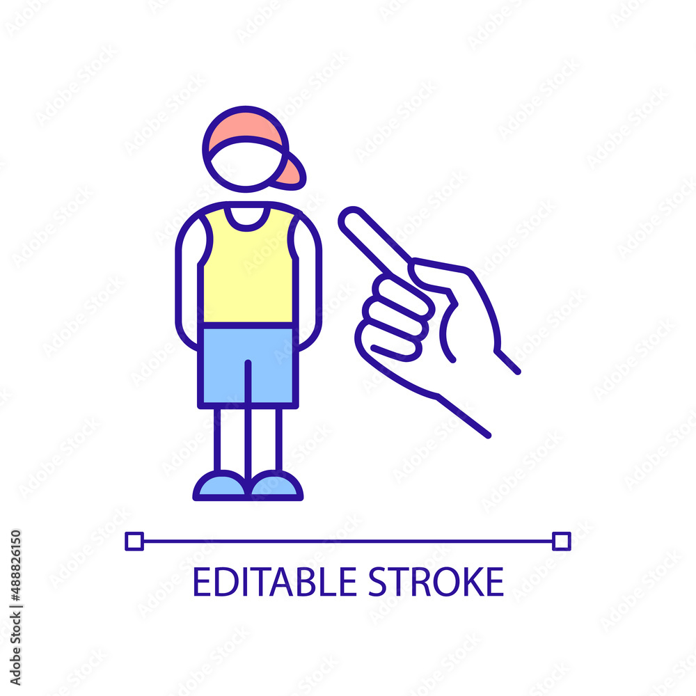 Parenting teenager with strict control RGB color icon. Authoritarian parental style. Discipline strategy. Isolated vector illustration. Simple filled line drawing. Editable stroke. Arial font used