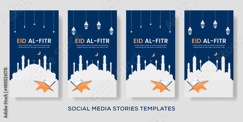Eid al fitr banner flat design stories post. Premium vector