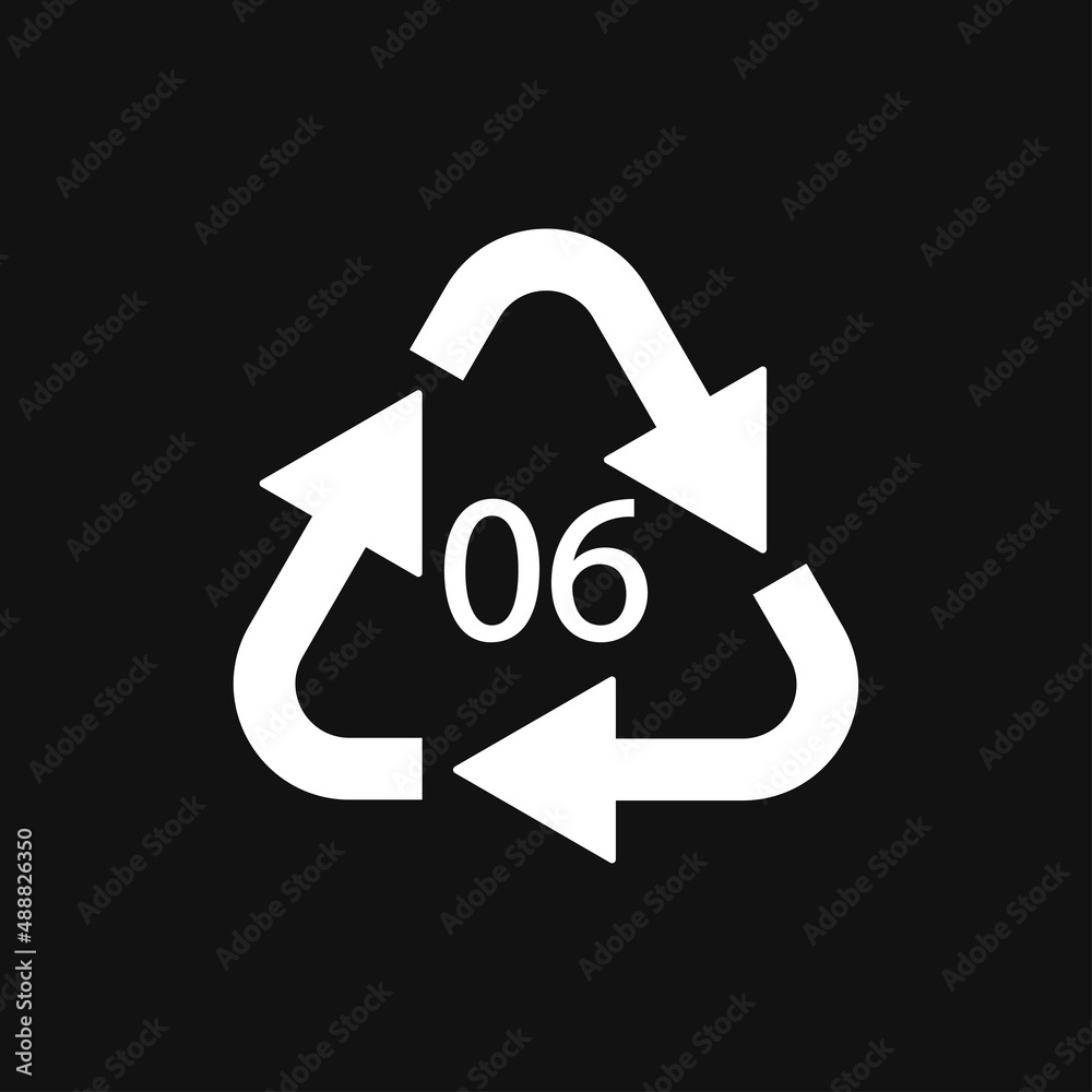 PS 06 recycling code symbol. Plastic recycling vector polystyrene sign. PS 06 recycling code symbol. Plastic recycling vector polystyrene sign.
