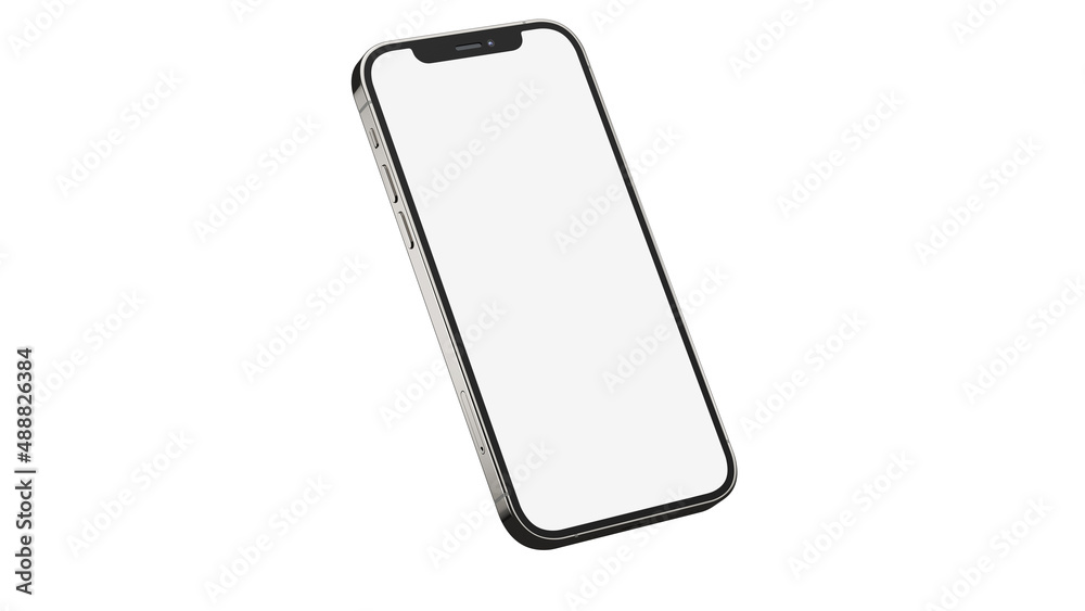 iPhone 12 pro / pro max on isolated white background. White mockup screen. Graphite color. - obrazy, fototapety, plakaty 