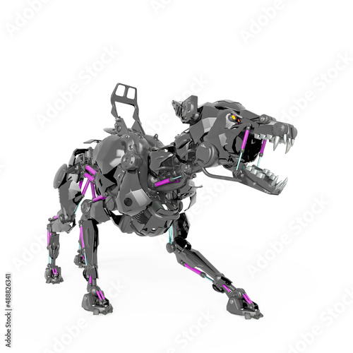 cyber dog is in defend pose in white background with side view