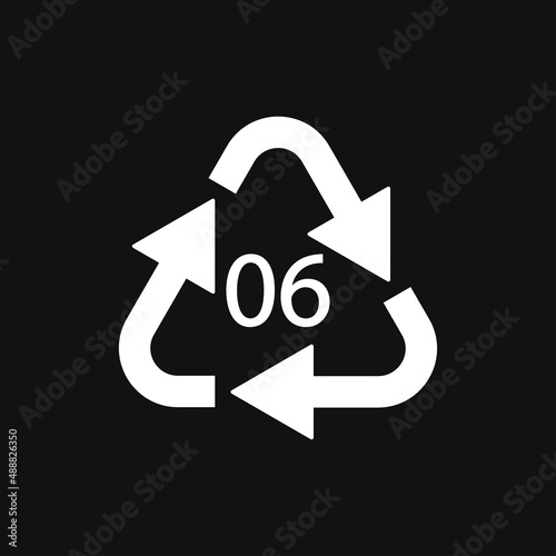 PS 06 recycling code symbol. Plastic recycling vector polystyrene sign.