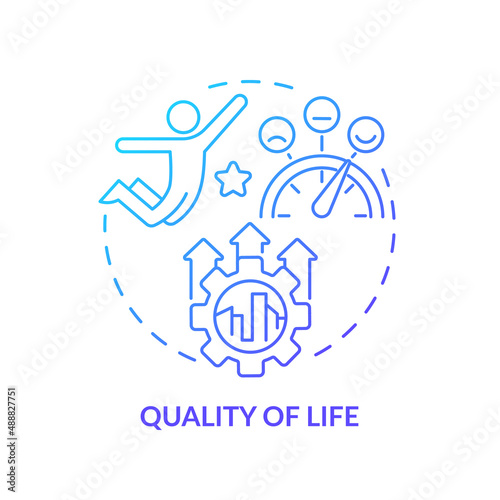 Quality of life blue gradient concept icon. Comfortable city. Improving life. Principles of urban design abstract idea thin line illustration. Isolated outline drawing. Myriad Pro-Bold font used