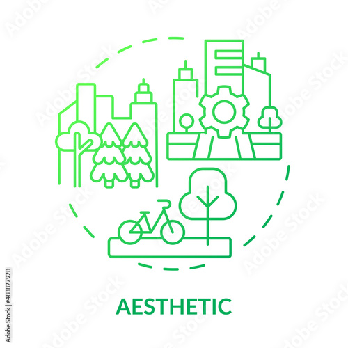 Aesthetic green gradient concept icon. Decor and comfort of citizens. Green zones. Sustainable city design abstract idea thin line illustration. Isolated outline drawing. Myriad Pro-Bold font used