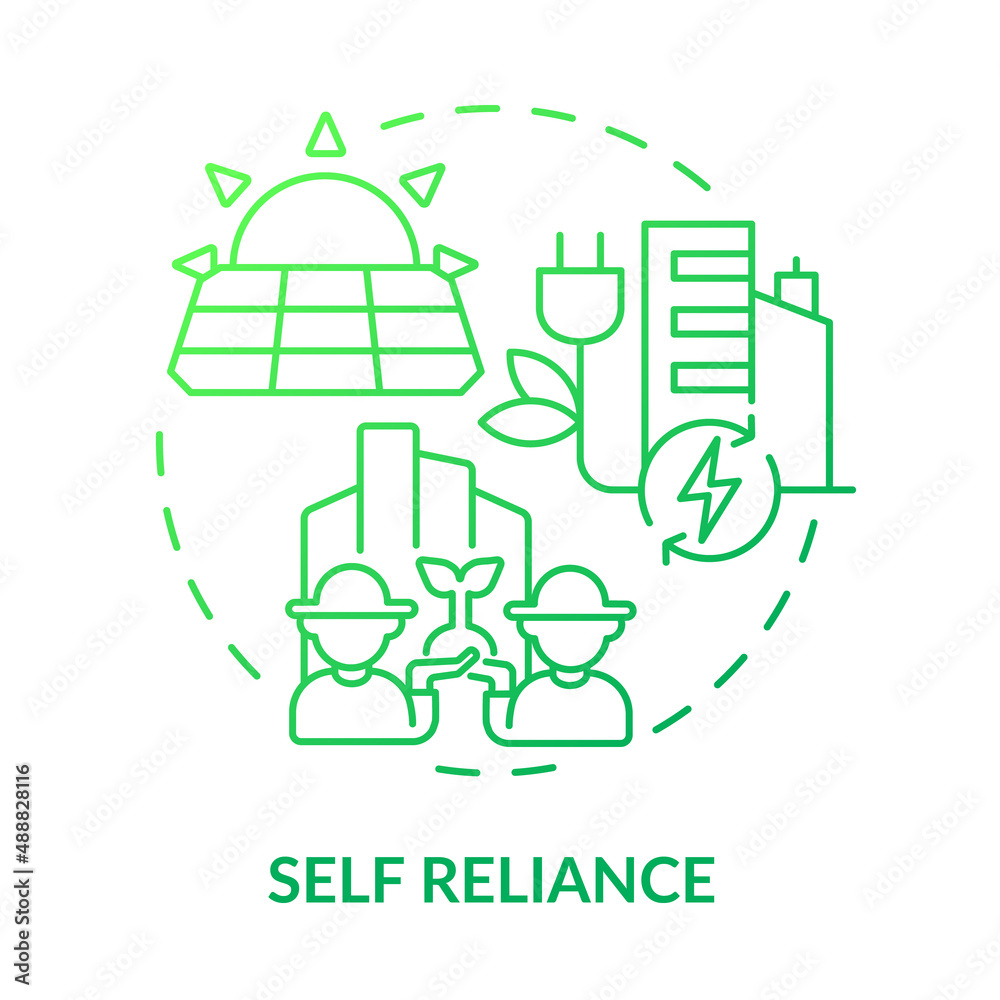 Self reliance green gradient concept icon. Eco friendly technology. Urban planning. Sustainable city design abstract idea thin line illustration. Isolated outline drawing. Myriad Pro-Bold font used