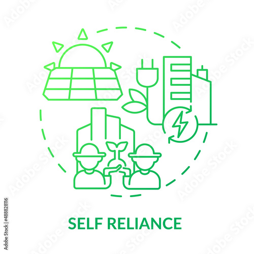 Self reliance green gradient concept icon. Eco friendly technology. Urban planning. Sustainable city design abstract idea thin line illustration. Isolated outline drawing. Myriad Pro-Bold font used