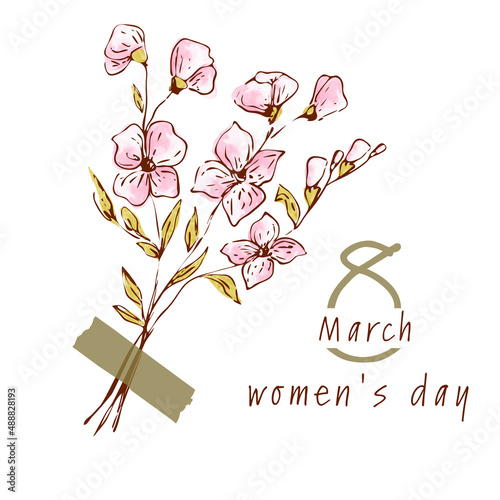 8 march. happy womens day floral greeting card.