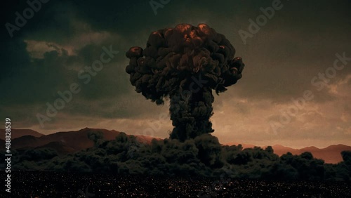 Composited color footage of a nuclear bomb test stock video