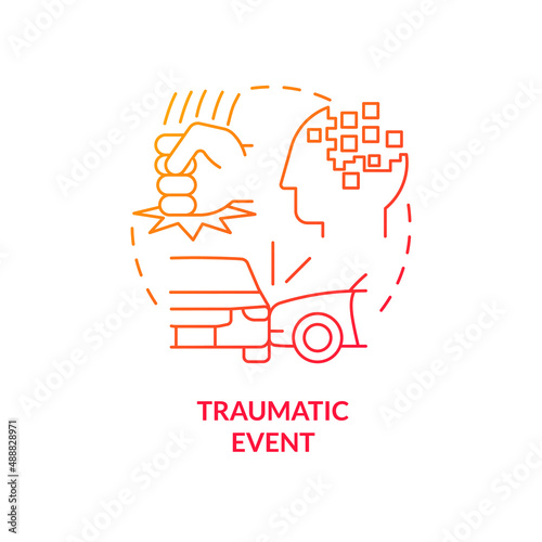 Traumatic event red gradient concept icon. Prolonged abuse and violence. Mental health. Risk factors abstract idea thin line illustration. Isolated outline drawing. Myriad Pro-Bold fonts used