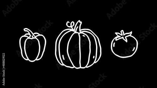 Pepper pumpkin tomato white outline. Frame by frame animation. Alpha channel. Looped animation