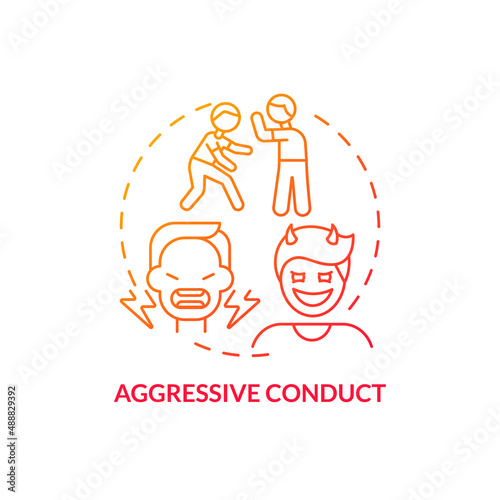 Aggressive conduct red gradient concept icon. Groups of behaviors. Mental issue. Conduct disorder abstract idea thin line illustration. Isolated outline drawing. Myriad Pro-Bold fonts used