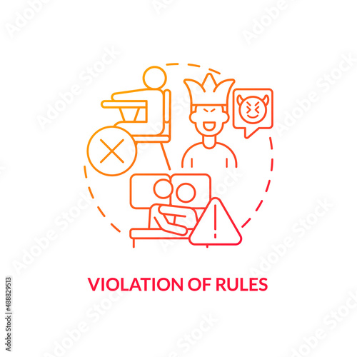 Violation of rules red gradient concept icon. Groups of behaviors. Mental issue. Conduct disorder abstract idea thin line illustration. Isolated outline drawing. Myriad Pro-Bold fonts used