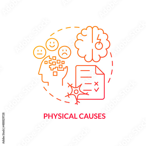 Physical causes red gradient concept icon. Brain injury and defect. Conduct disorder causes abstract idea thin line illustration. Isolated outline drawing. Myriad Pro-Bold fonts used