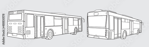 Fotografiet Black outline transport illustration, back bus image on white background
