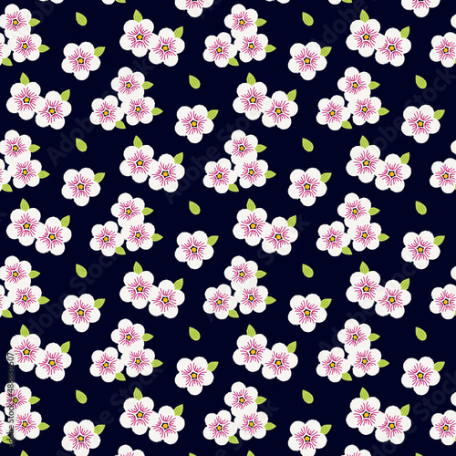 Floral pattern in flat style with pencil texture on a dark blue background