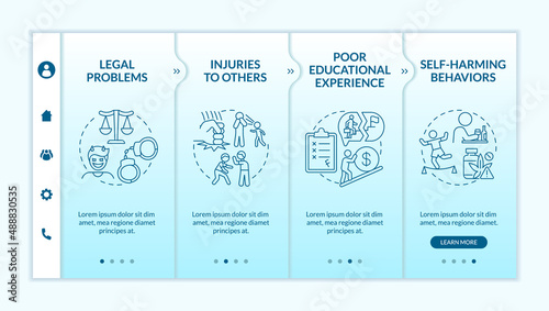 Effects of conduct disorder turquoise gradient onboarding template. Responsive mobile website with linear concept icons. Web page walkthrough 4 step screens. Lato-Bold, Regular fonts used