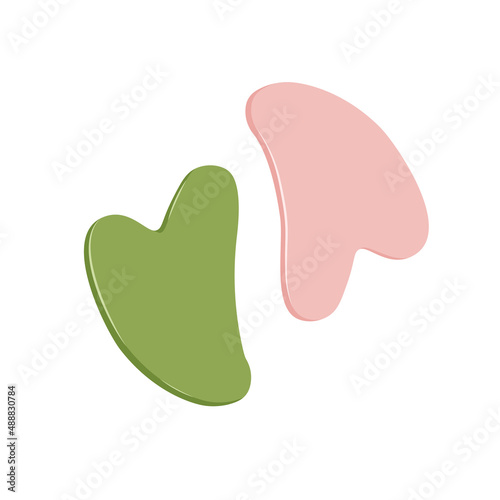 Gua sha massage icons. Jade facial tool. Vector illustration in a trendy flat style isolated on white background.