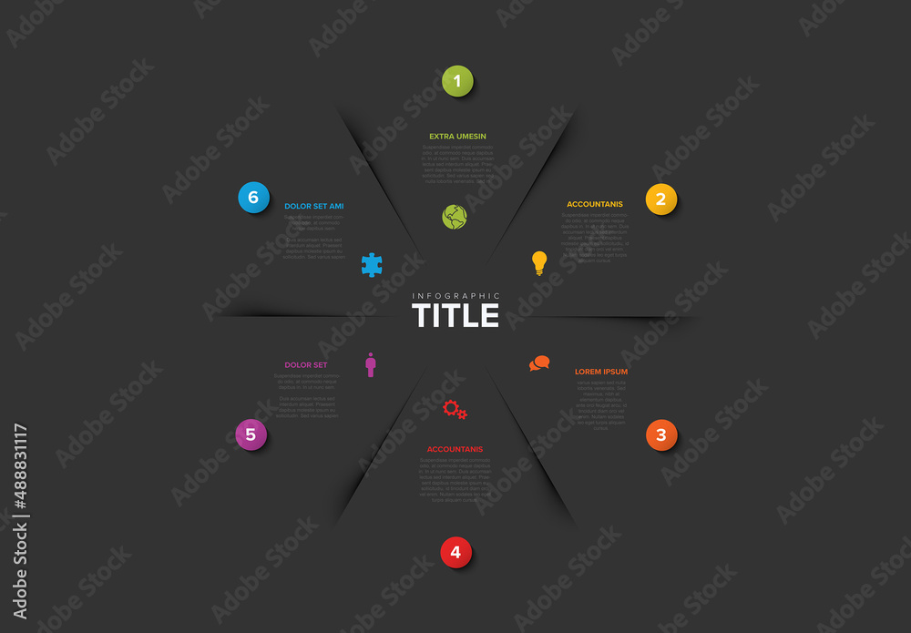 Abstract Dark Vector Infographic Layout with Six Sections Stock ...