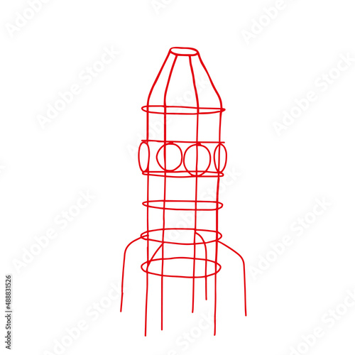 Beautiful hand-drawn red vector illustration of a metal swedish wall rocket for children isolated on a white background