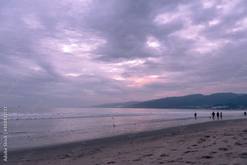 California Sunset on the beach in Santa Monica looking at the hills of Malibu. California Sunset on the beach in Santa Monica looking at the hills of Malibu.
