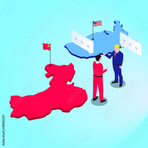 USA and China trade negotiation isometric 3d vector concept for banner, website, illustration, landing page, flyer, etc.