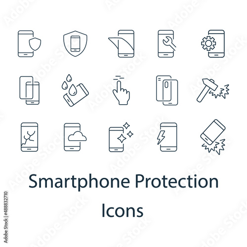 Smartphone protection icons set . Smartphone protection pack symbol vector elements for infographic web