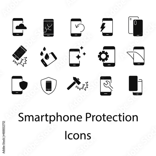 Smartphone protection icons set . Smartphone protection pack symbol vector elements for infographic web