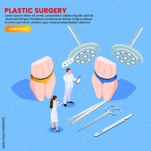 Tummy tuck plastic surgery isometric 3d vector concept for banner, website, illustration, landing page, flyer, etc.
