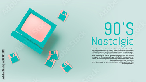 Desktop PC in mood of 90's nostalgia realistic 90's