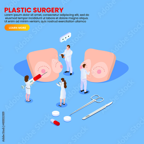 Breast plastic surgery isometric 3d vector concept for banner, website, illustration, landing page, flyer, etc.