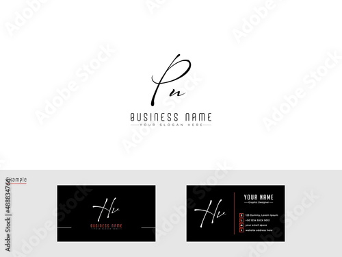 Black PU Signature Letter Logo, New Signature pu Logo and business card design