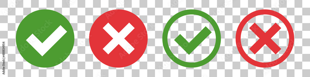Fototapeta premium Set of check mark and cross mark icons isolated on transparent background. Vector.