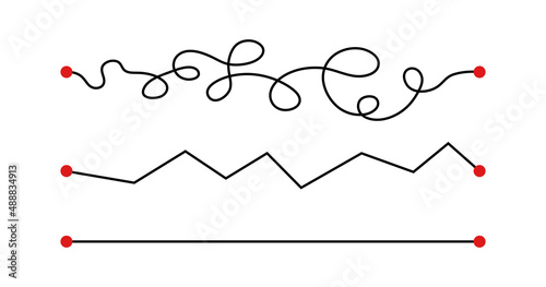 Plan B vector concept, path from point A to B on map, straight and difficult route, challenge icon. Planning and reality. Simple illustration