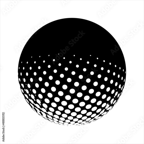 Isolated abstract halftone circle and globe dotted sphere and 3d halftone effect vector for geometric background and logo and icon
