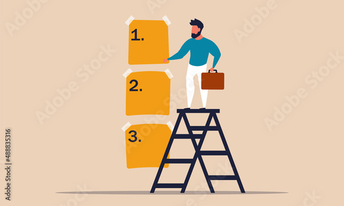 Priority manage task and top prioritize entrepreneur. Work note with number and scheduling checklist vector illustration concept. Reminder notice and choosing report. Business management multitasking