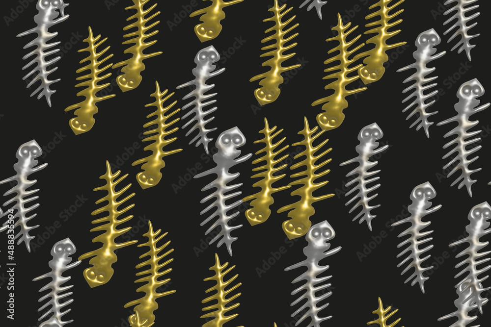 Abstract Silver Golden Lizards Seamless Pattern 3D Illustration Background Abstract Silver Golden Lizards Seamless Pattern 3D Illustration Background