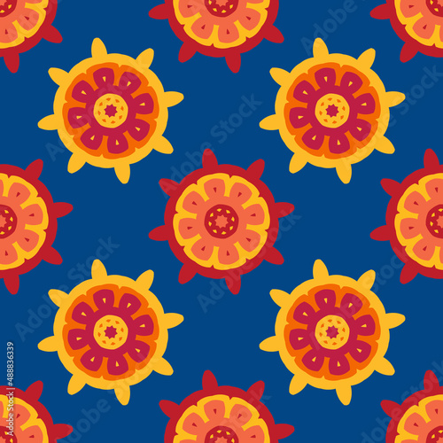 Boho style. Bright contrasting vector seamless pattern in ethnic style. Scandinavian marine motifs. A wonderful ornament for fabrics, wrapping paper and backgrounds.