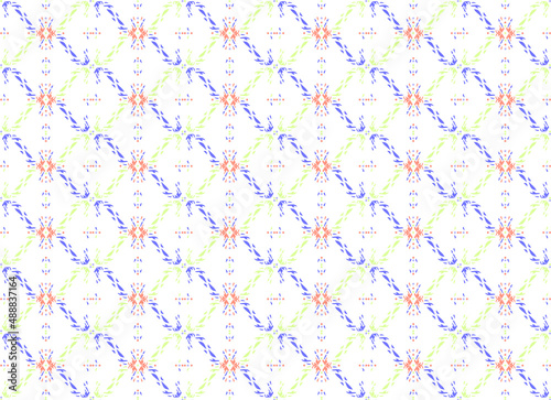 Decorative pattern with abstract geometric floral colorful elements.
