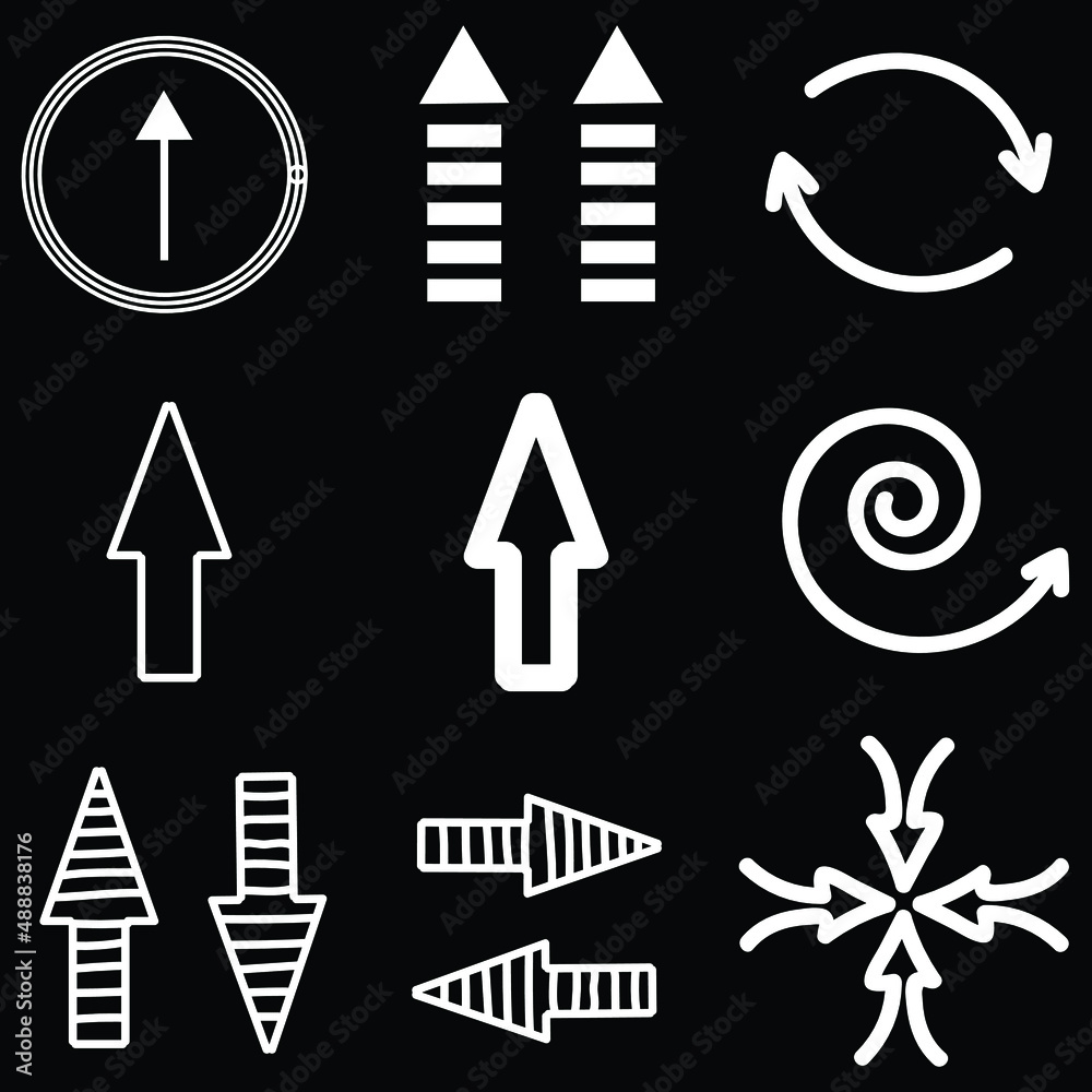 White Arrow Set Collection . Up , Down , Right , Left Drawn Elements Vector On Black Background