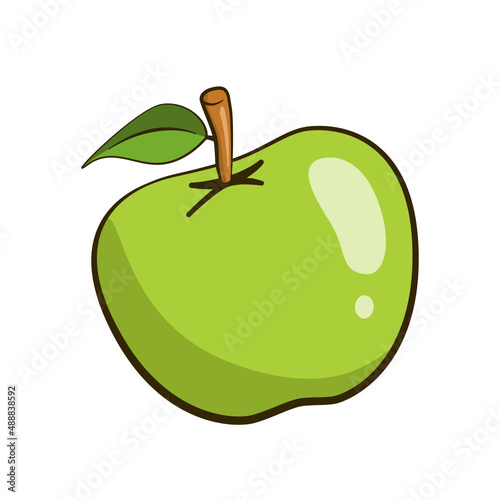 Green apple. Cartoon. Vector illustration. Isolated on white background
