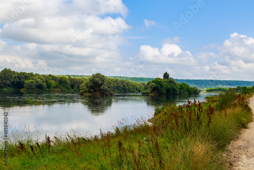 Wide river. Eastern european background with copy space for text or lettering. Ideal for fishing and rafting. photo