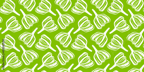 Vector garlic pattern seamless. Allium drawing for Oil packaging, dried spices label, banner design. Rural food concept, rustic decor. Vegan background. Vegetarian wallpaper. Organic garlic ornament.