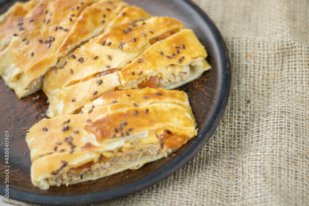 meat pie with tomatoes and puff pastry cheese meat pie with tomatoes and puff pastry cheese