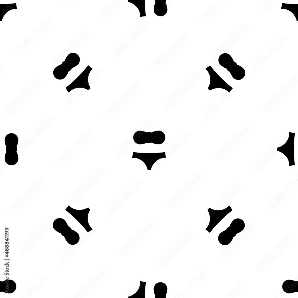 Seamless pattern of repeated black bikini symbols. Elements are evenly spaced and some are rotated. Vector illustration on white background Seamless pattern of repeated black bikini symbols. Elements are evenly spaced and some are rotated. Vector illustration on white background